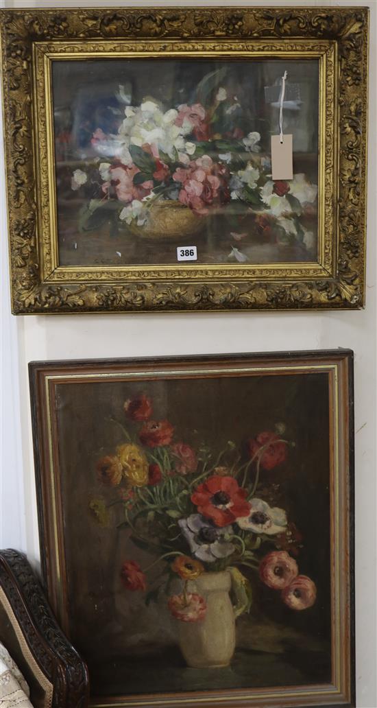 Sadie Gittleson, oil on canvas, Flowers in a bowl, signed and another oil on canvas, anemones in a vase